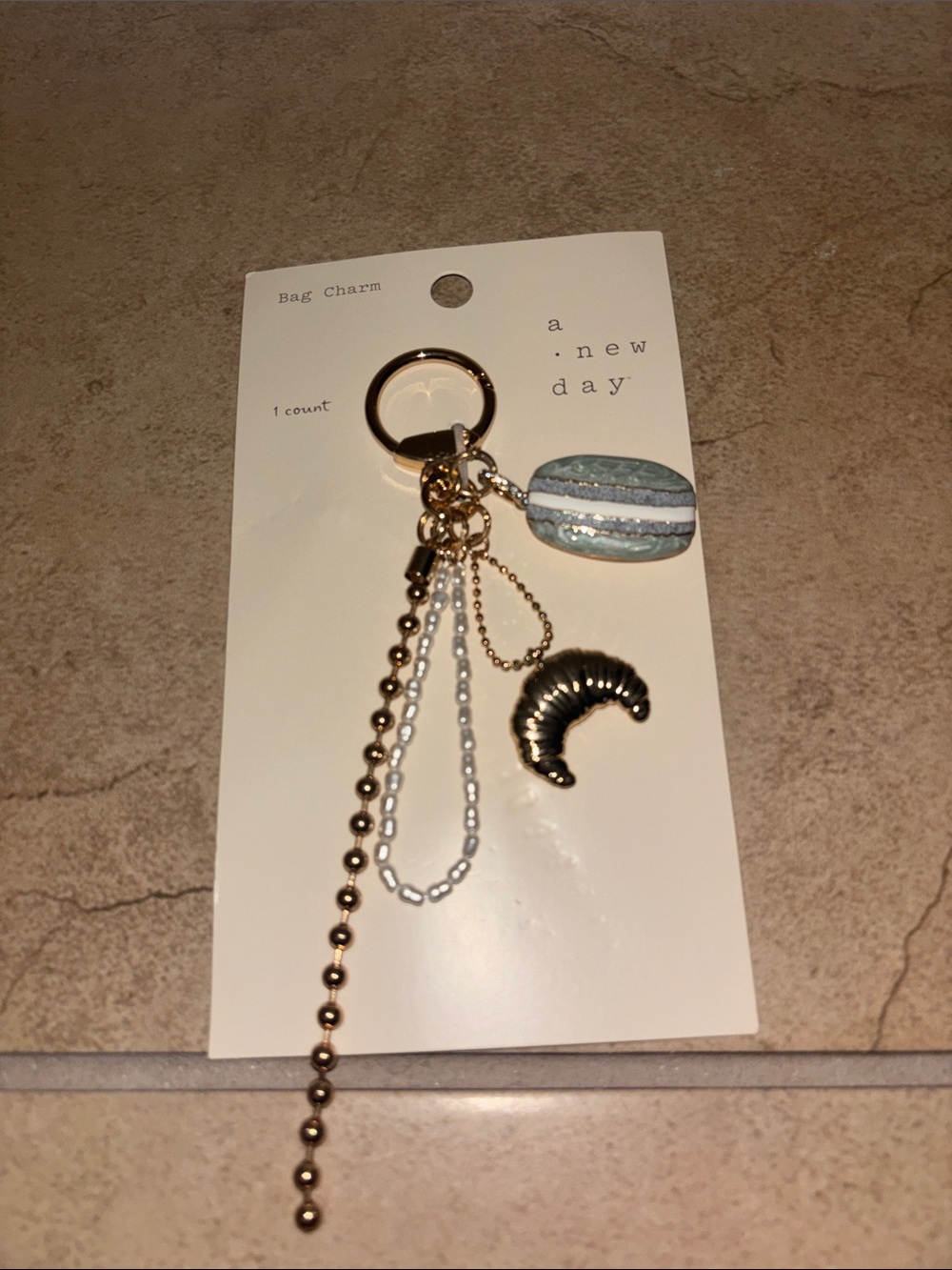 a new day Gold & Light Blue Macaron and Croissant Bag Charm - Picture 3 of 3